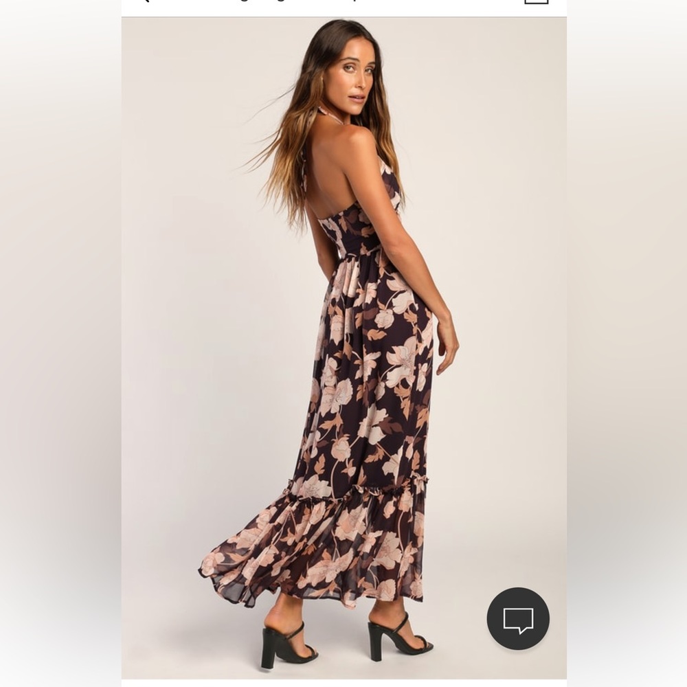 Blooming Elegance Purple Floral Cutout Halter Maxi Dress (lulus)